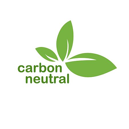 Drei grüne Blätter. Darunter steht: "carbon neutral".