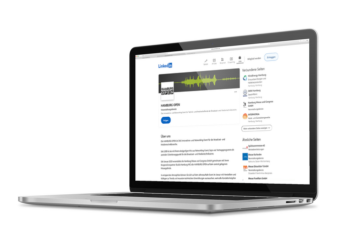 HAMBURG OPEN linked in Laptop zeigt Hamburg Open LinkedIn