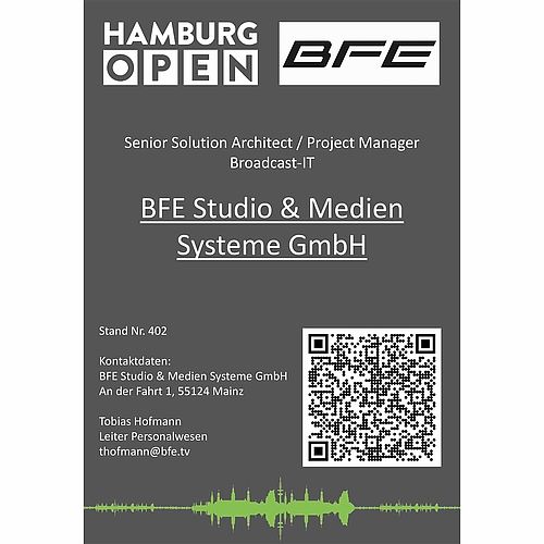 Jobkachel mit QR Code von BFE Studio & Medien Systeme GmbH - Senior Solution Architect / Project Manager Broadcast IT